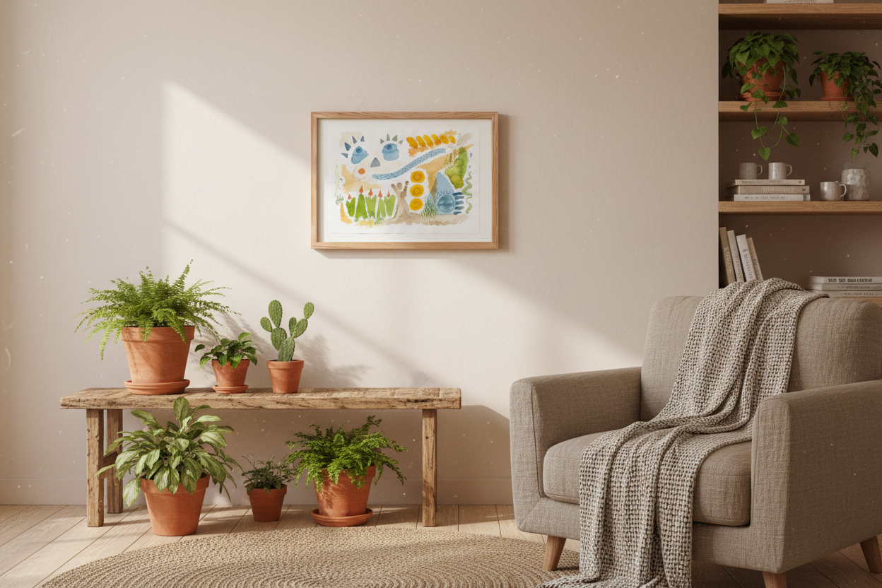 Akvarel i hyggeligt rum