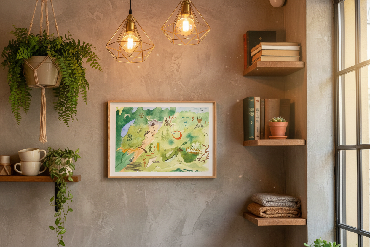 Watercolor maleri i café - fyldigere komposition